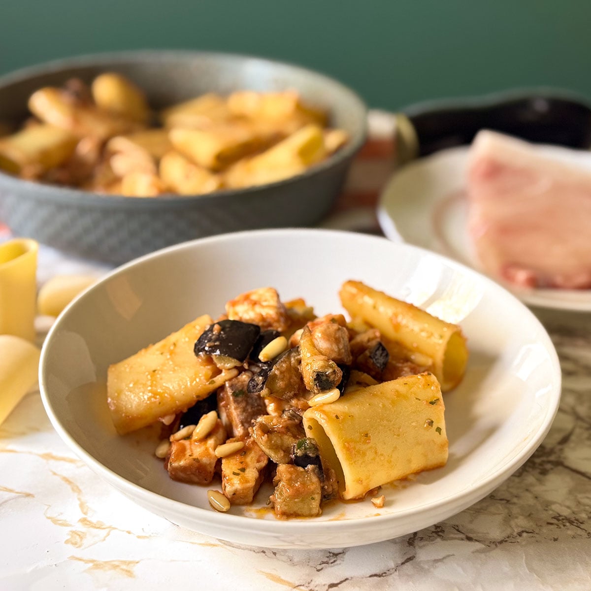 Paccheri with Swordfish, Eggplant and Tomato