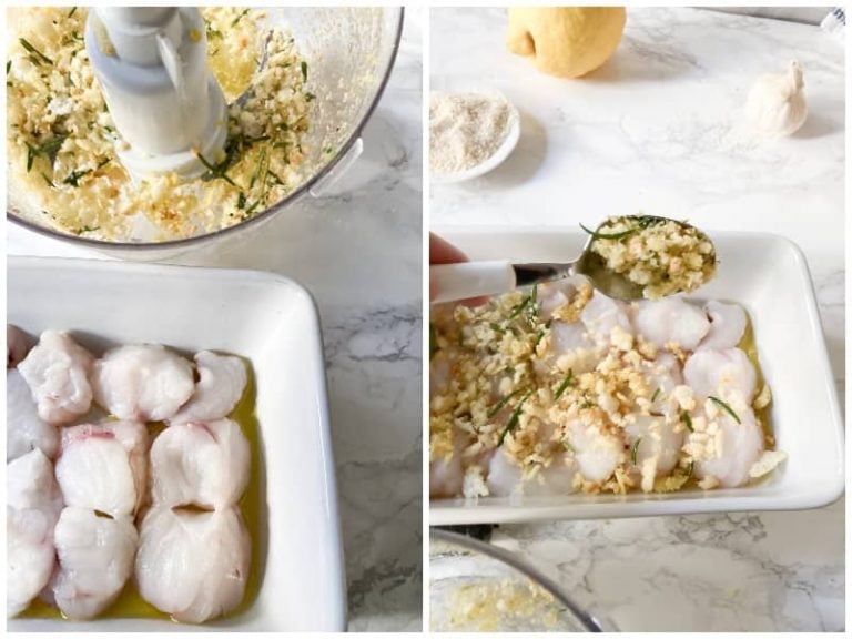 Baked Monkfish with Lemon, Rosemary and Breadcrumbs