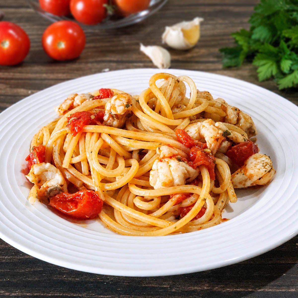 Monkfish Pasta with Cherry Tomatoes