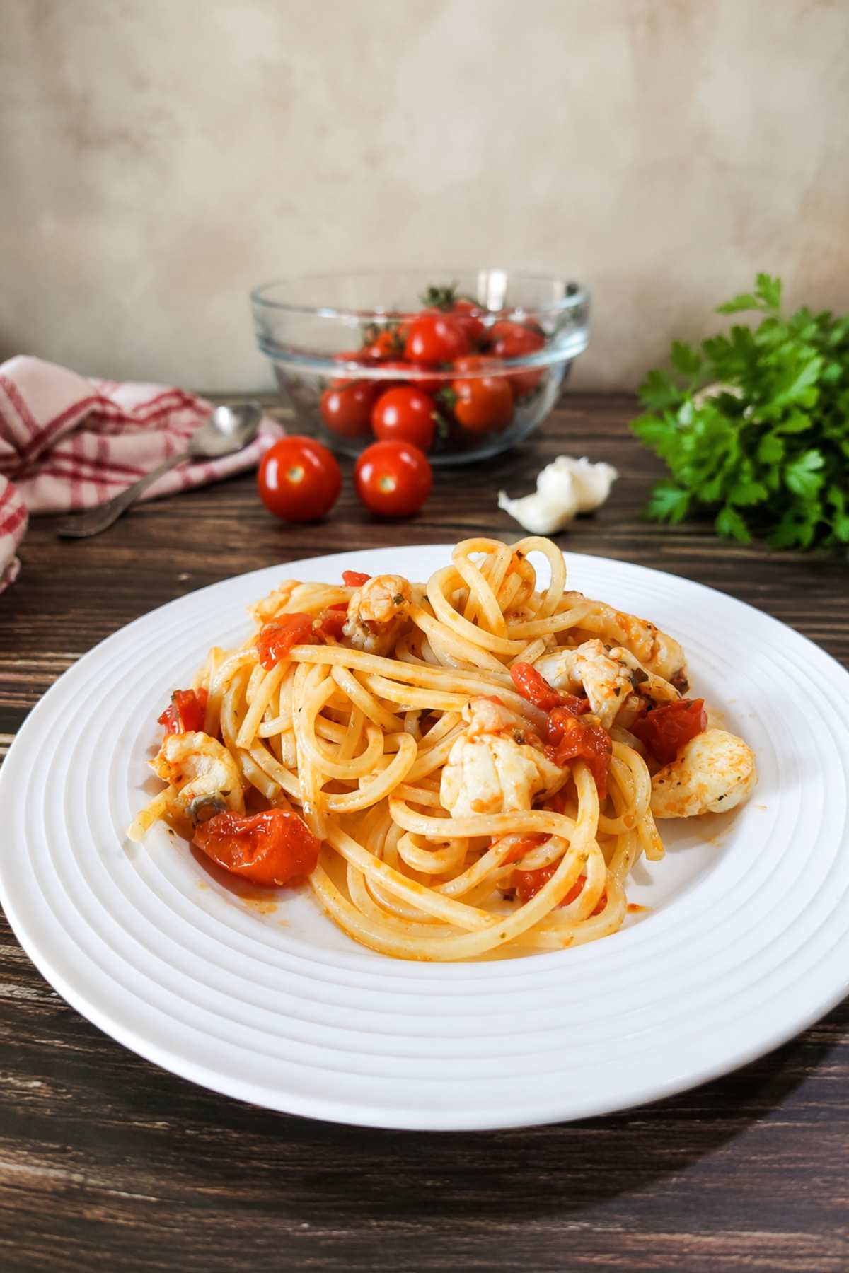monkfish pasta with cherry tomatoes