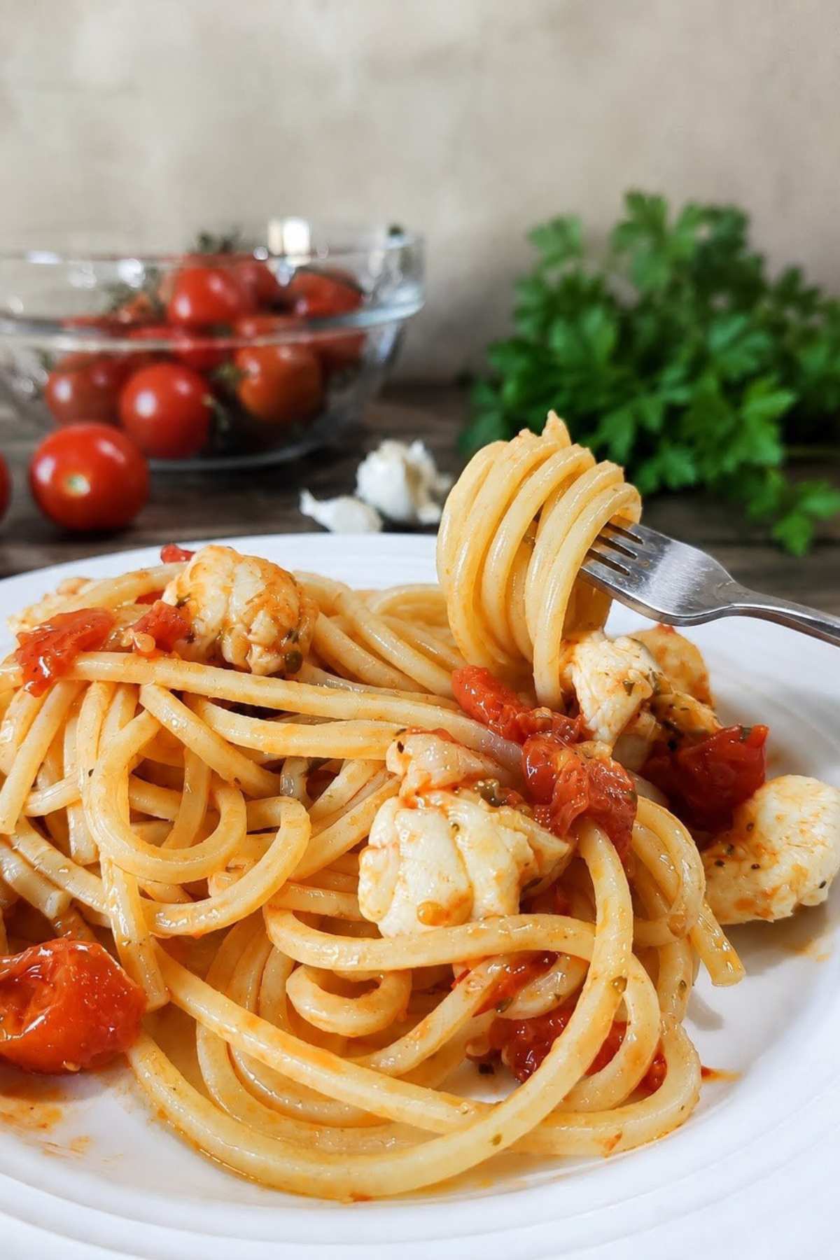 monkfish pasta with cherry tomatoes