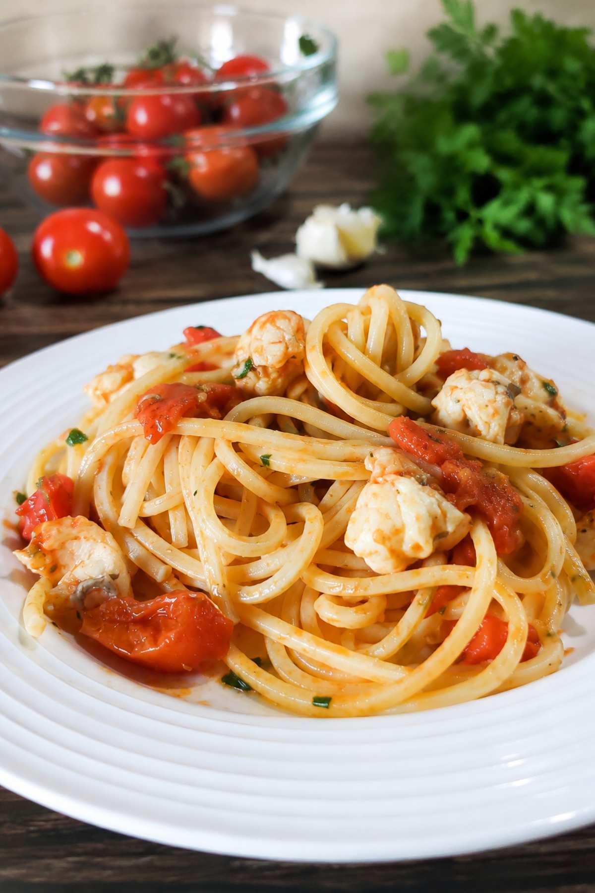 monkfish pasta with cherry tomatoes
