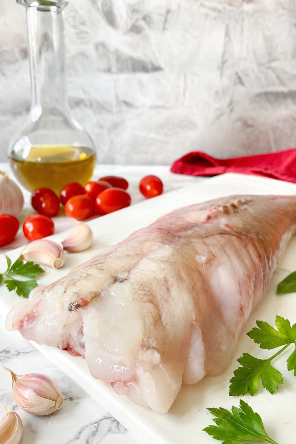 ingredients for monkfish pasta with cherry tomatoes