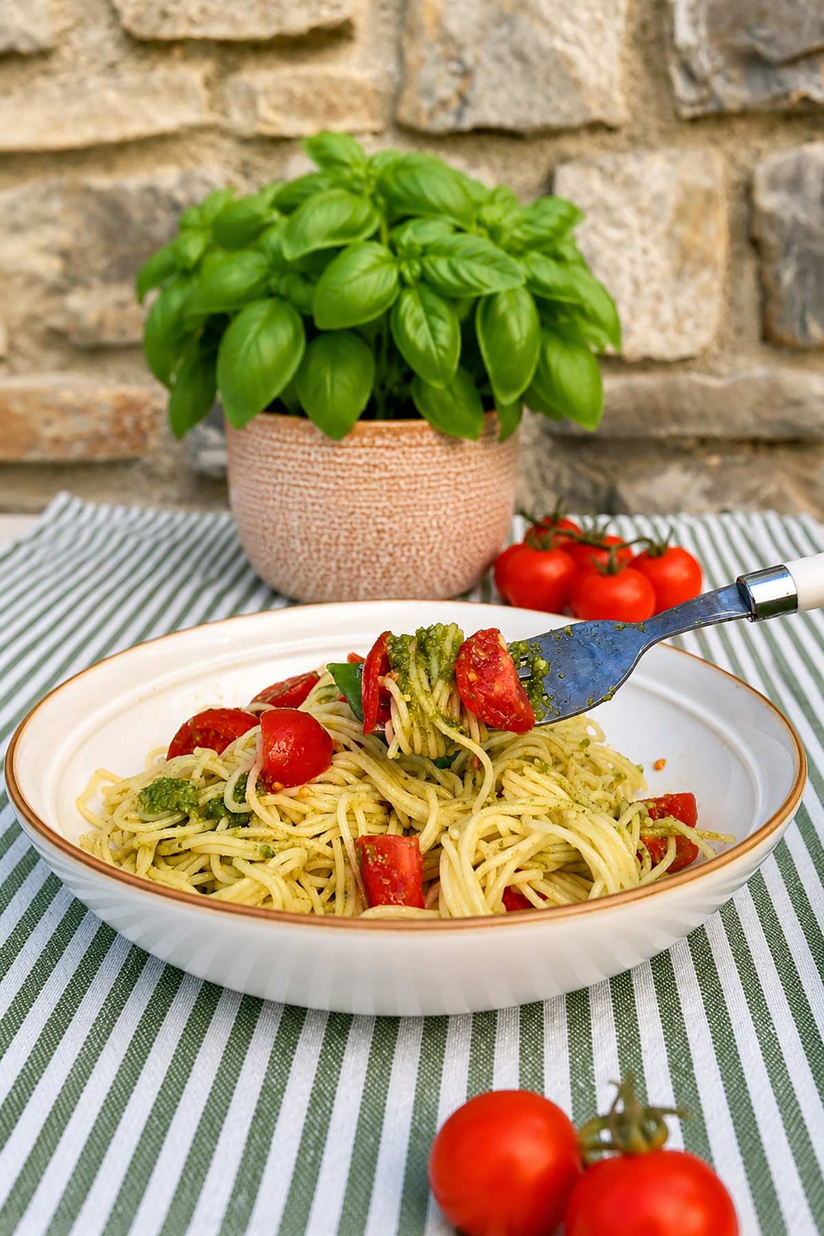 pasta with pesto and cherry tomatoes recipe
