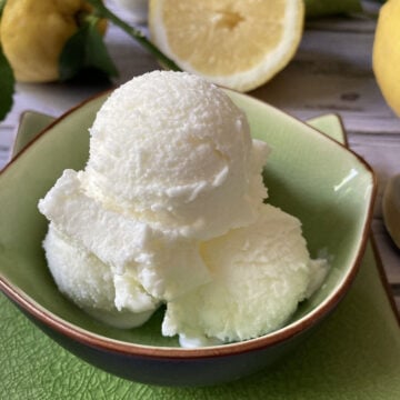 lemon gelato scoops in a bowl, authentic Italian homemade recipe