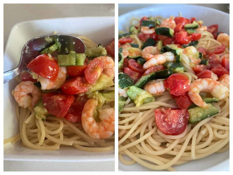 pasta with zucchini, shrimp and cherry tomatoes step 10