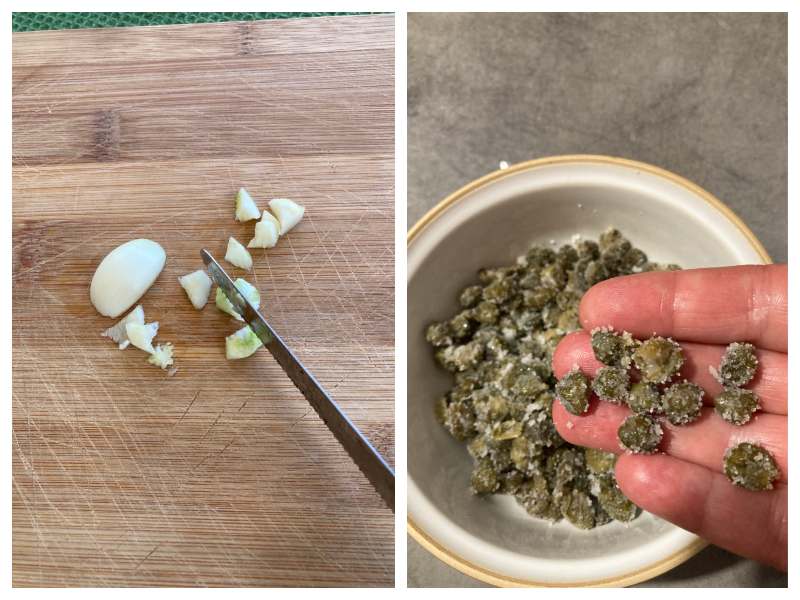preparing the ingredients for puttanesca recipe