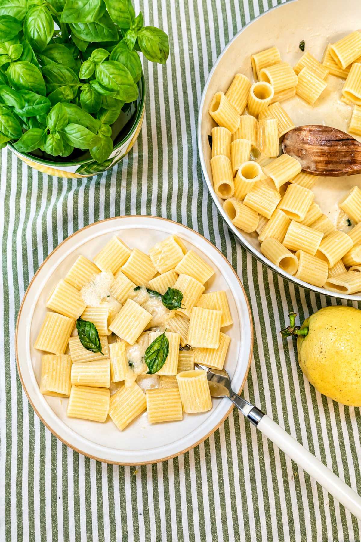 Pasta with Pecorino Cream, Lemon and Basil