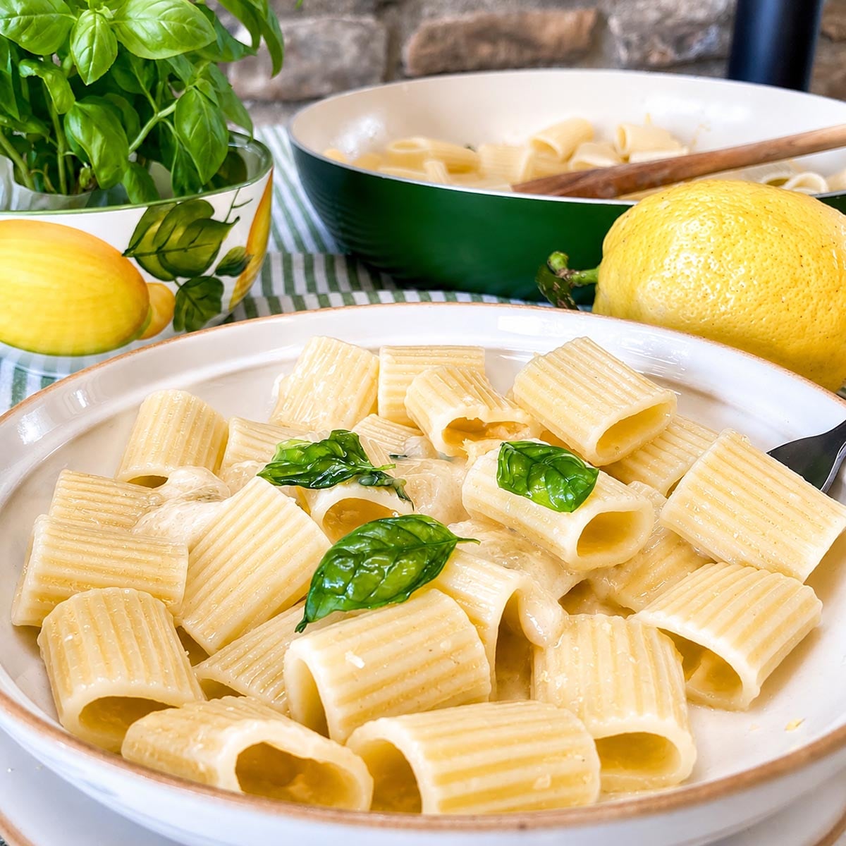 Pasta with Pecorino Cream, Lemon and Basil