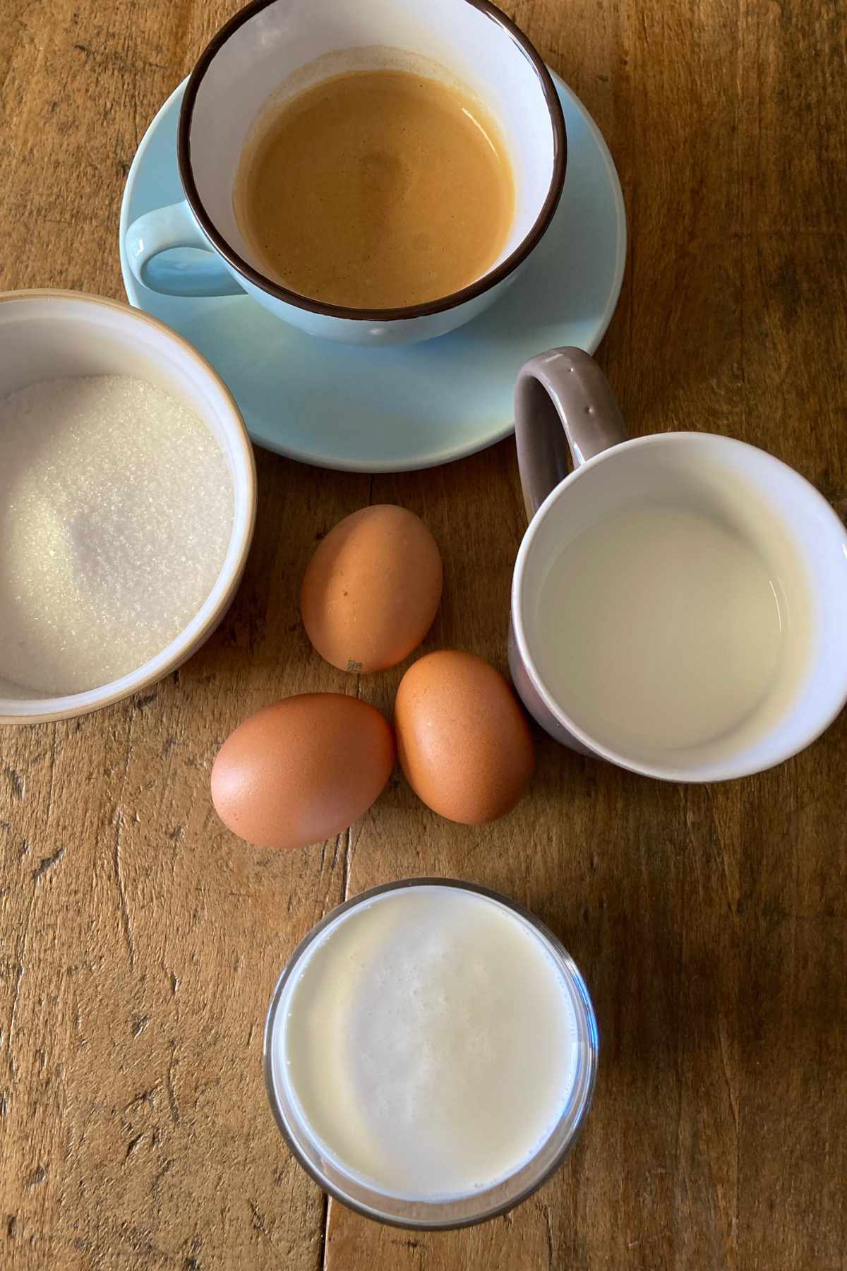 coffee gelato ingredients with espresso milk eggs and sugar