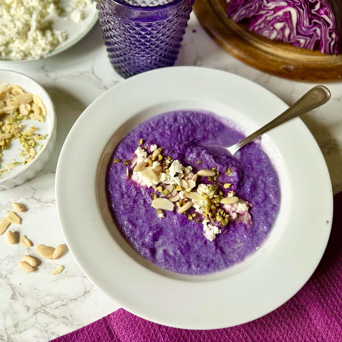 Red Cabbage Soup with Ricotta Salata and Nuts