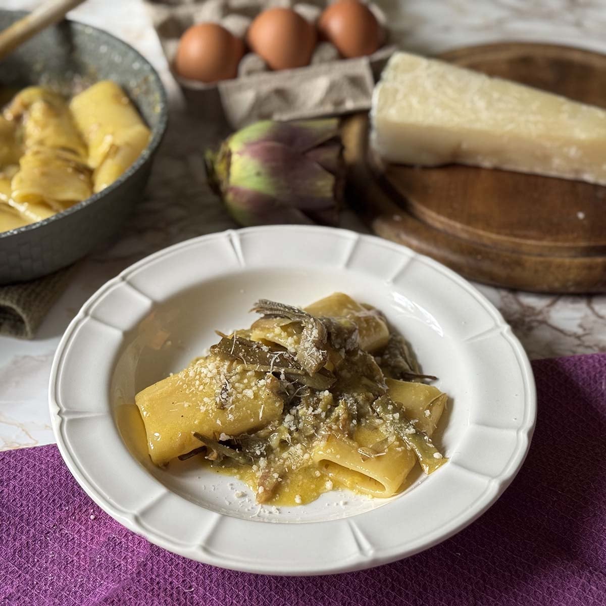 Creamy Paccheri with Artichoke Carbonara