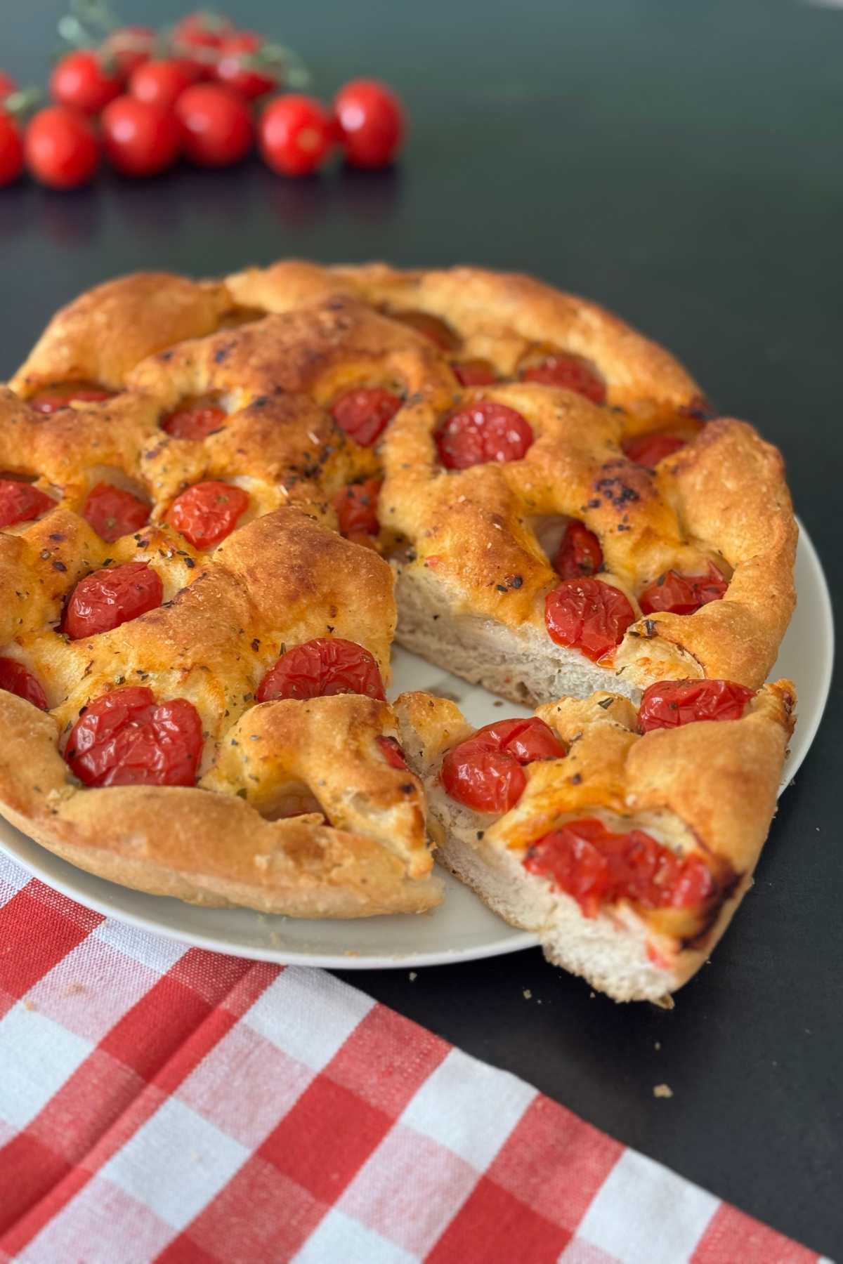 focaccia pugliese with cherry tomatoes