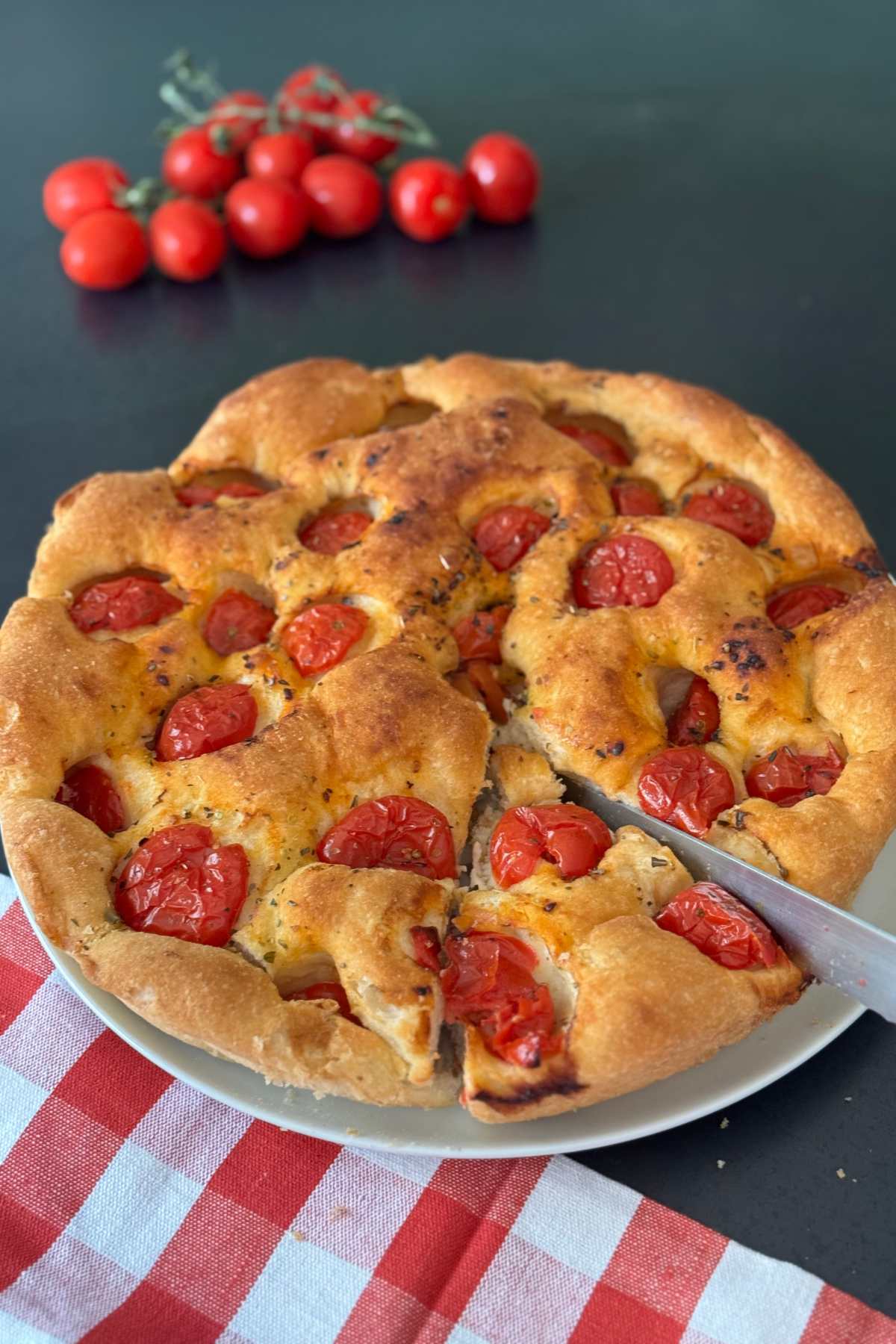 focaccia pugliese with cherry tomatoes