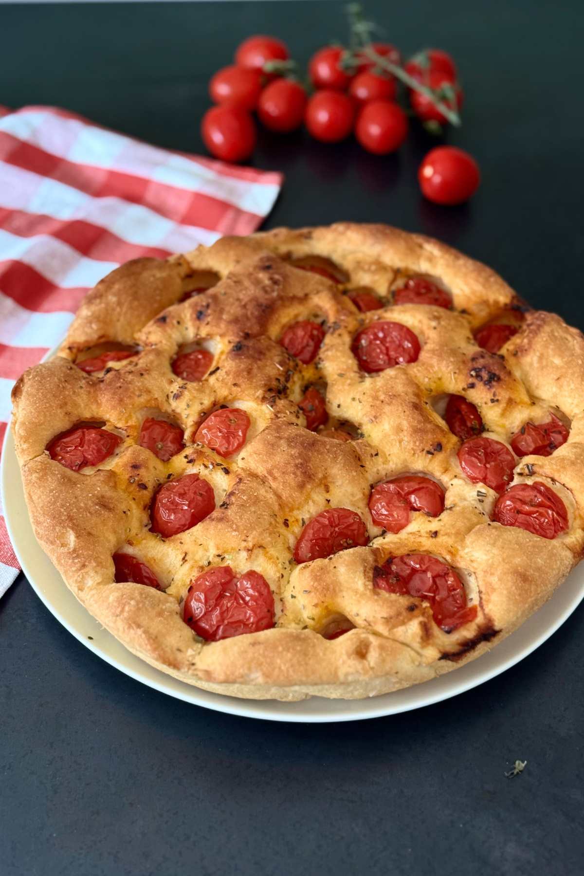 focaccia pugliese with cherry tomatoes