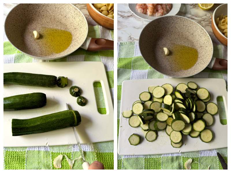 Shrimp Pasta Salad with Zucchini and Lemon step 1