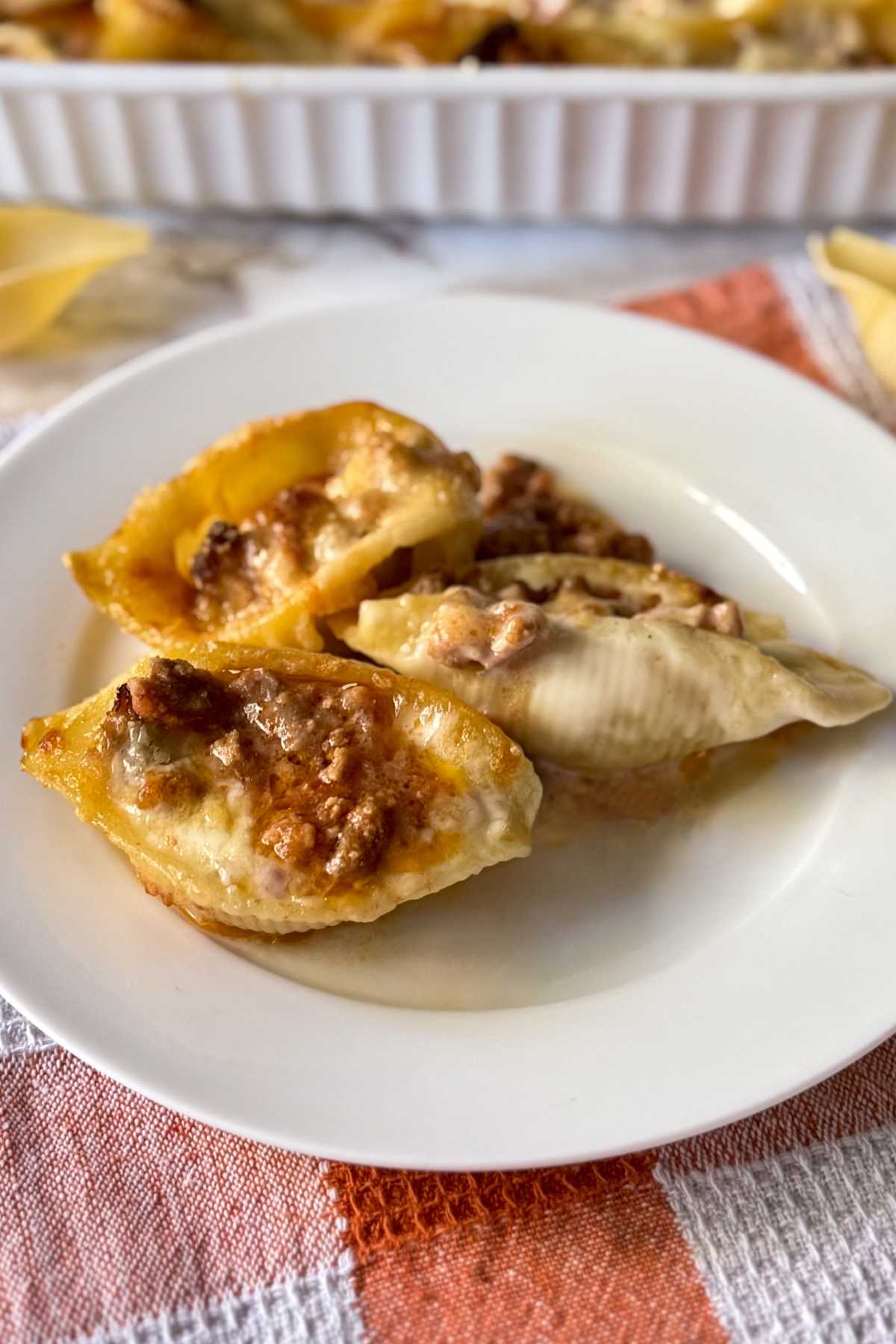 Italian stuffed shells with meat sauce