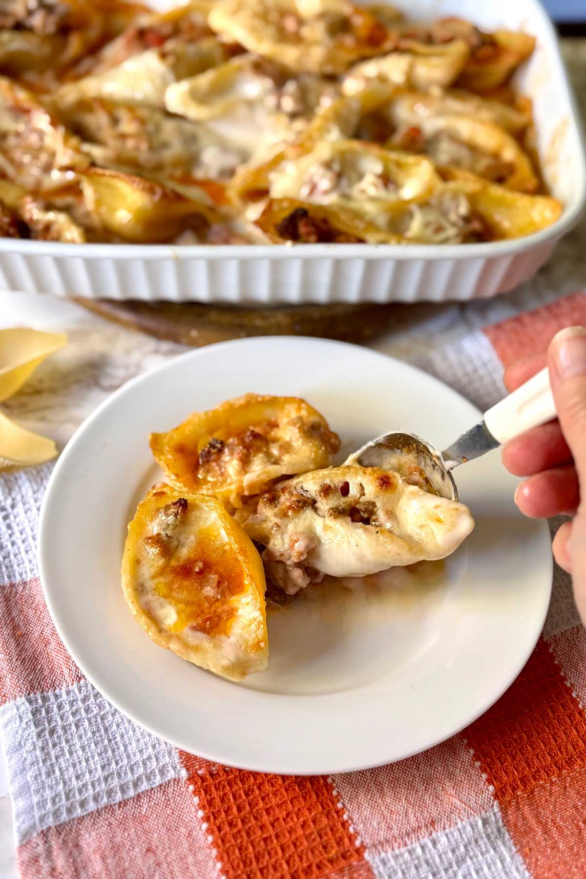 Italian stuffed shells with meat sauce