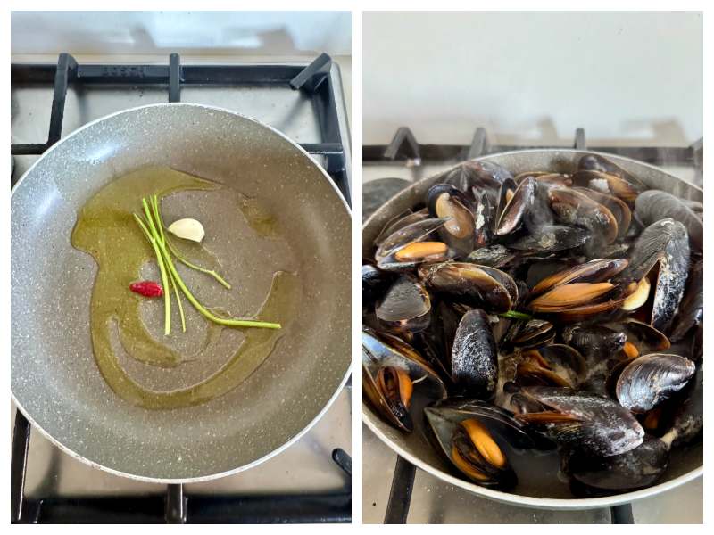 Neapolitan pasta with potatoes and mussels step 1