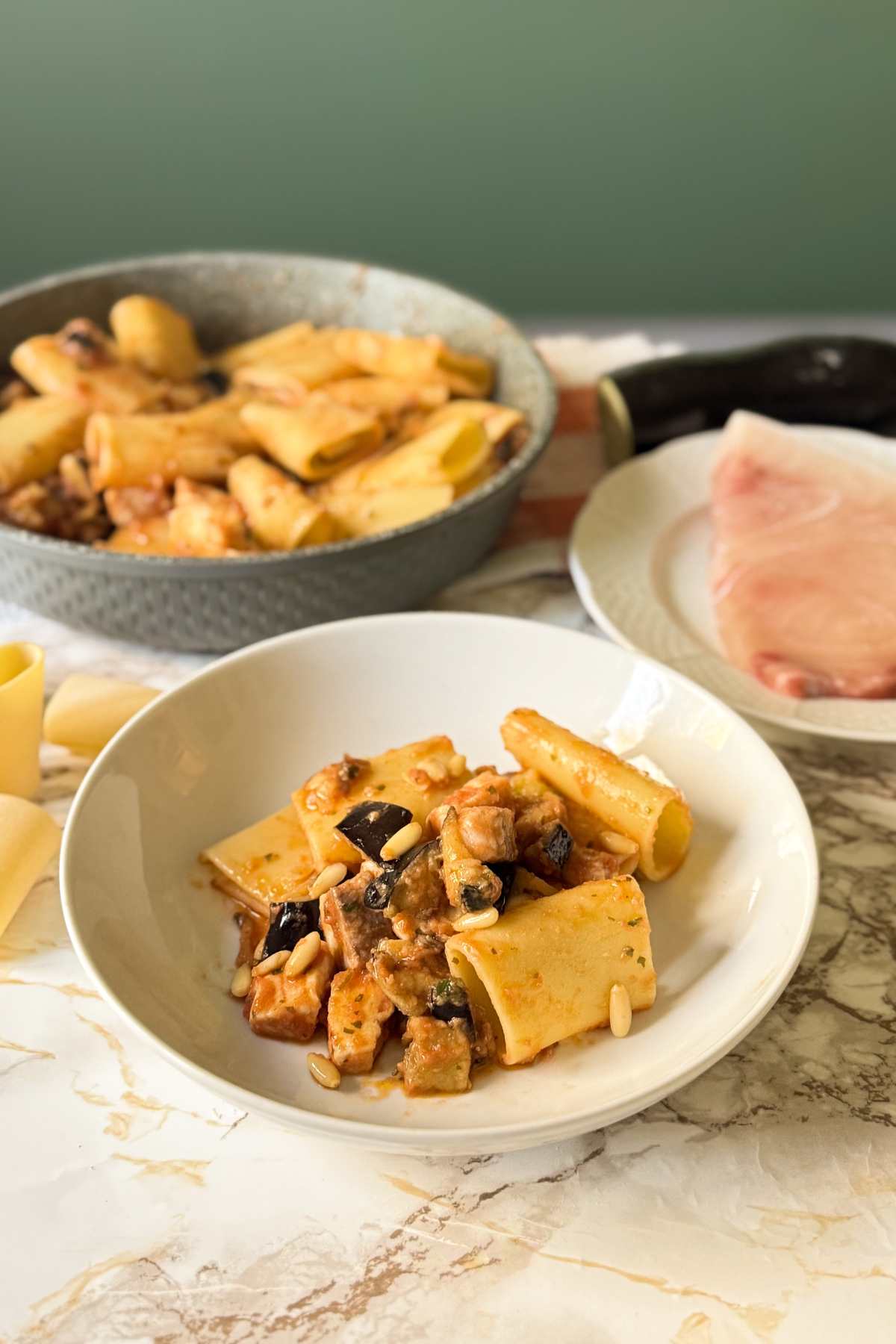 Paccheri with Swordfish, Eggplant and Tomato