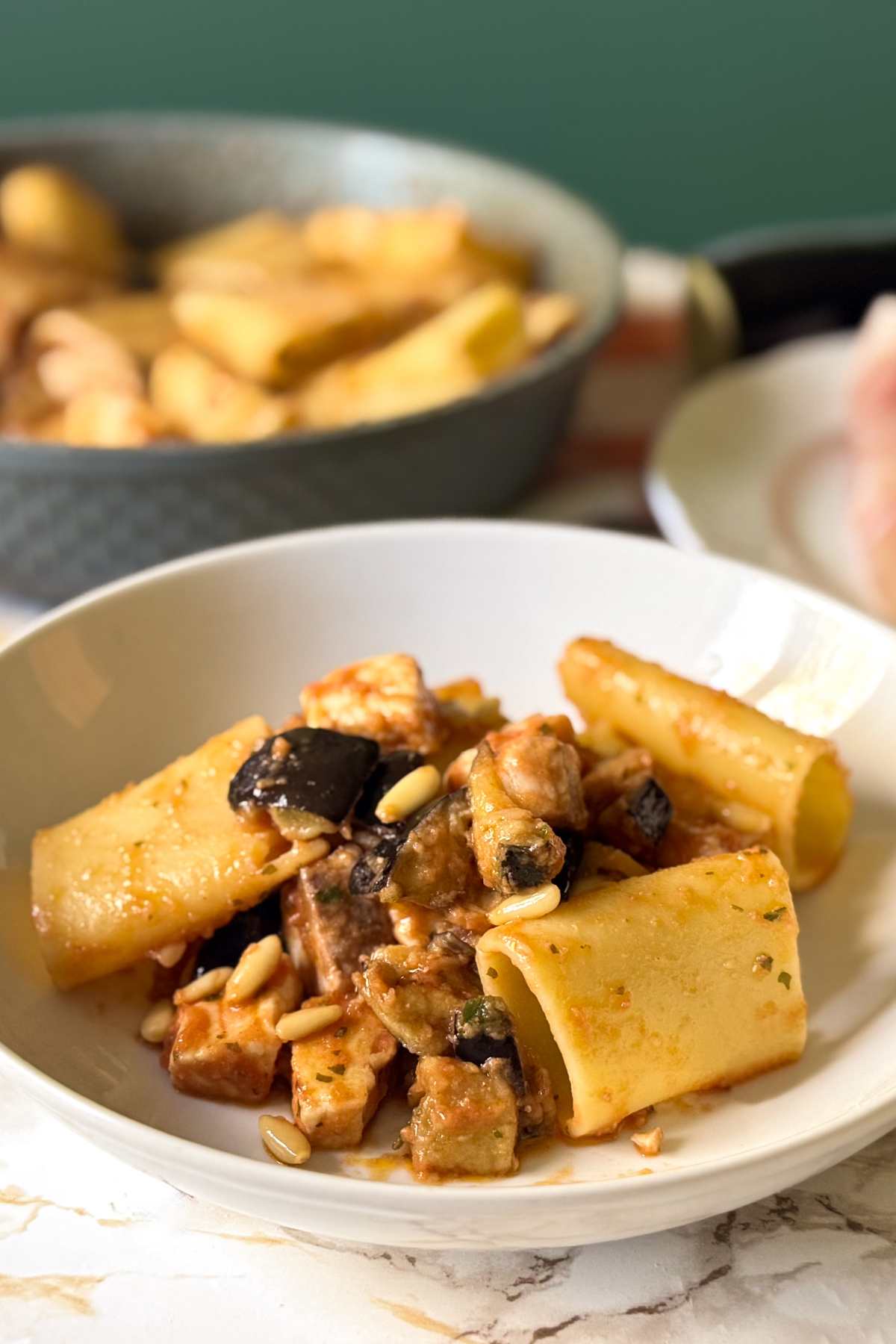 Paccheri with Swordfish, Eggplant and Tomato
