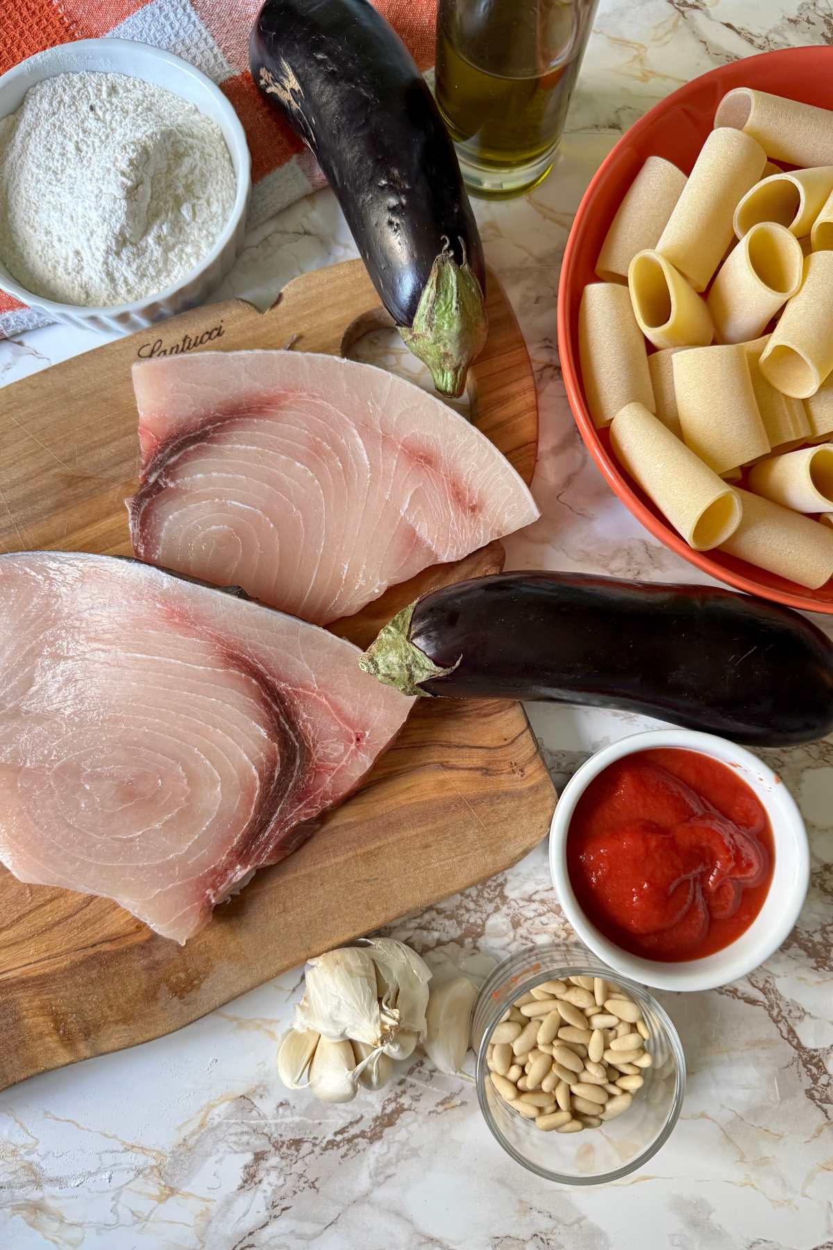 Paccheri with Swordfish, Eggplant and Tomato