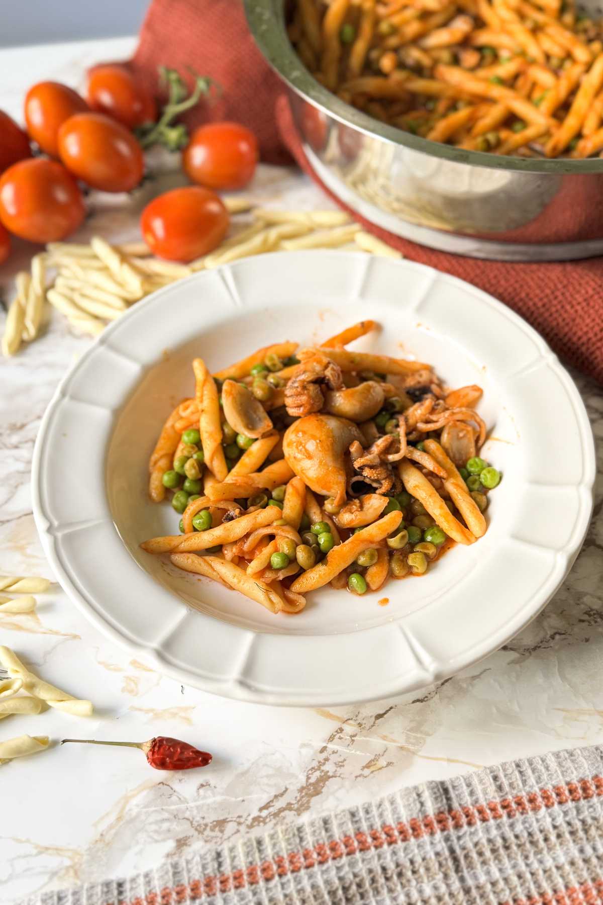 Strozzapreti with Cuttlefish and Peas