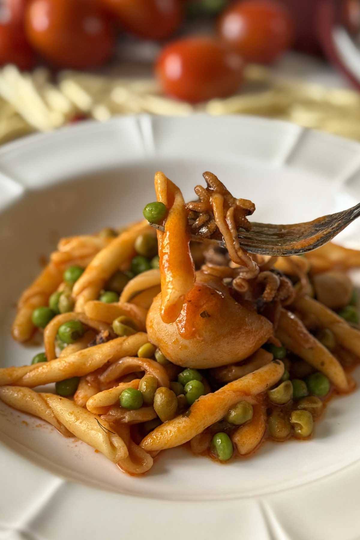 Strozzapreti with Cuttlefish and Peas