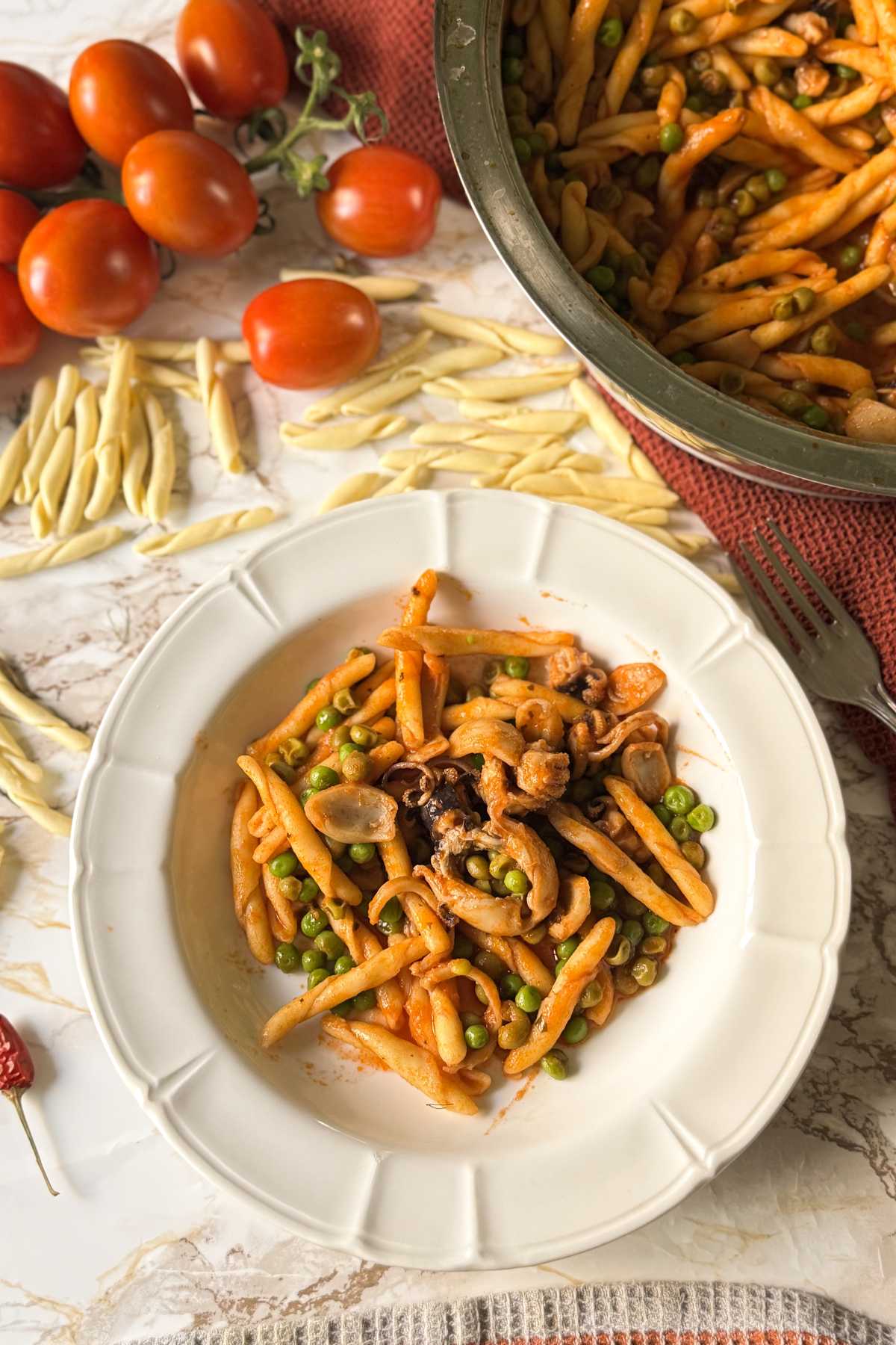 Strozzapreti with Cuttlefish and Peas