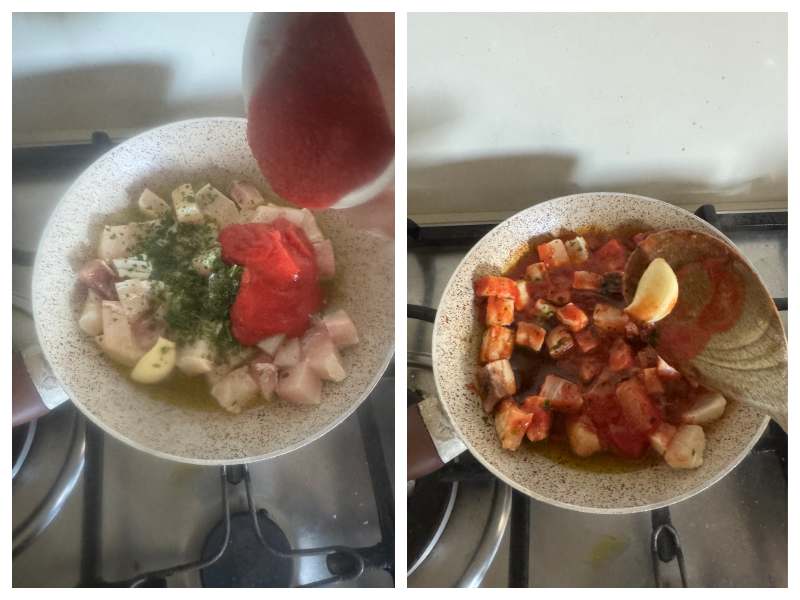 paccheri with swordfish eggplant and tomato step 4