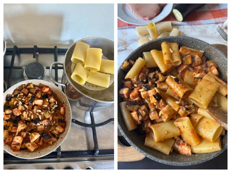 paccheri with swordfish eggplant and tomato step 6