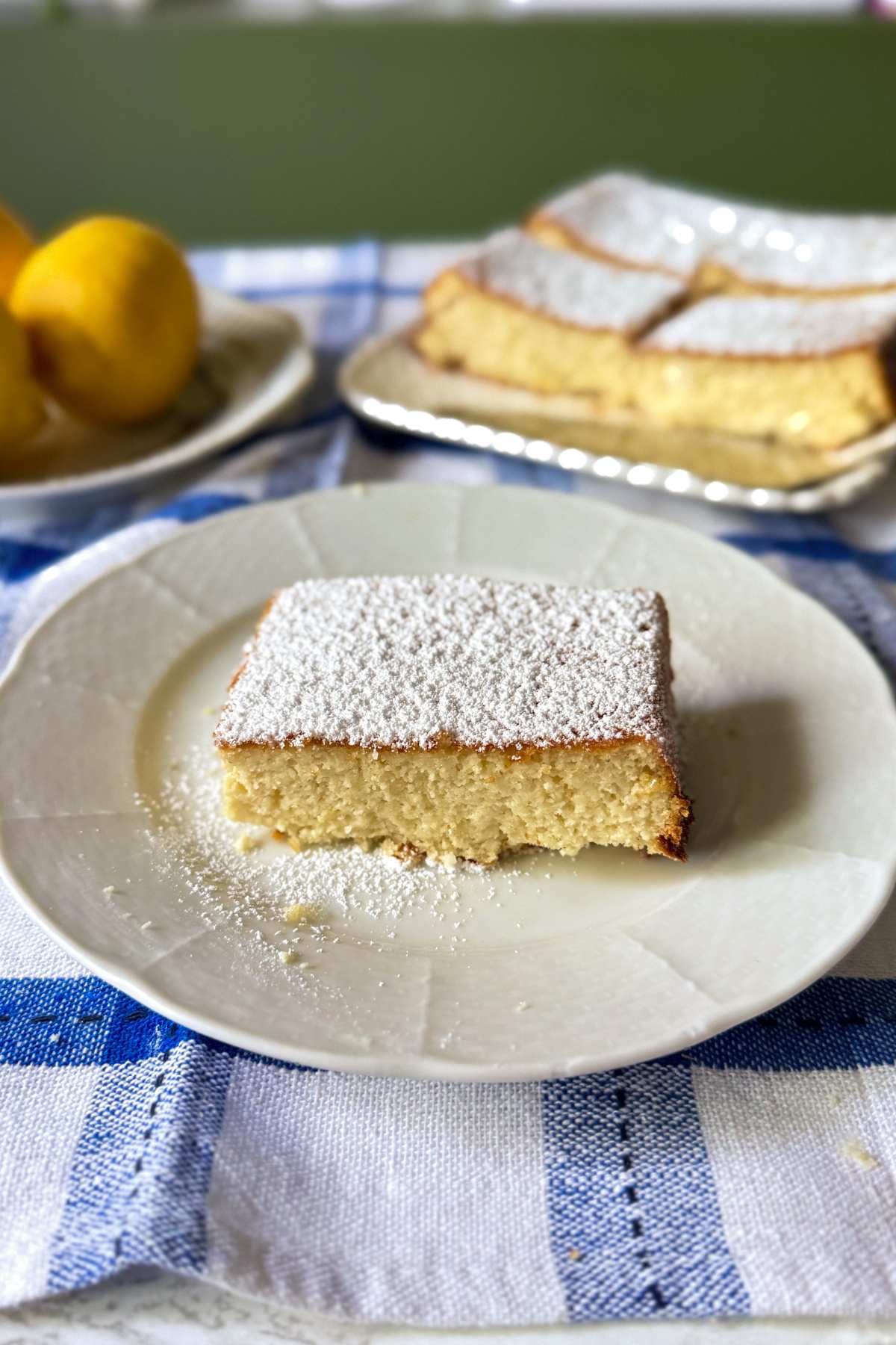 Soft and moist Italian almond and ricotta cake showing its texture
