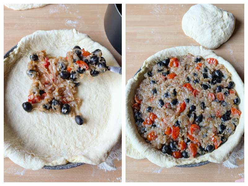 stuffed focaccia pugliese with onions olives and cherry tomatoes step 6