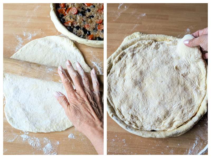 stuffed focaccia pugliese with onions olives and cherry tomatoes step 7