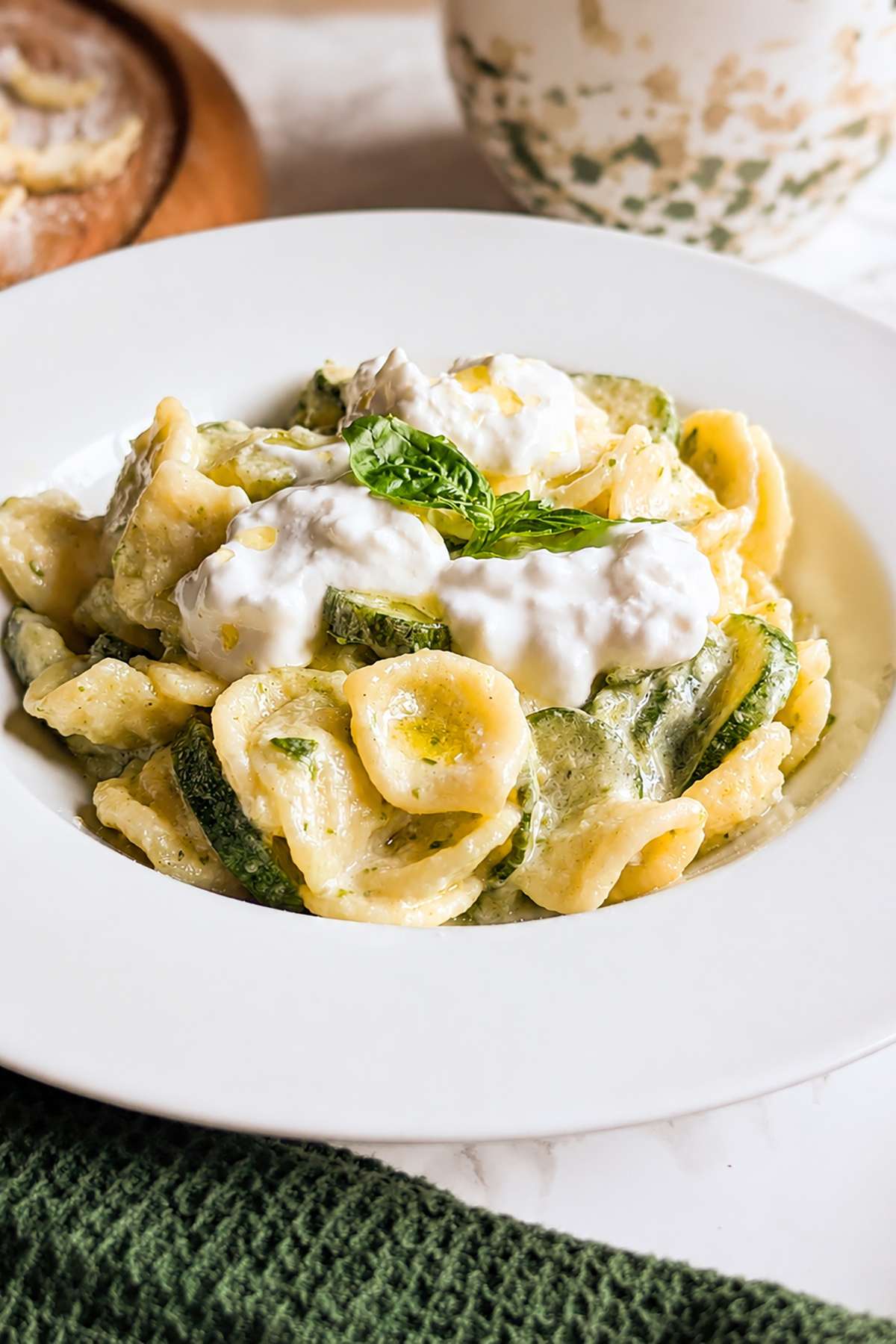 orecchiette with zucchini and stracciatella cheese