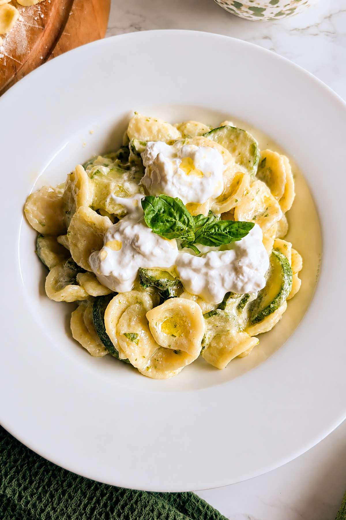 orecchiette with zucchini and stracciatella cheese
