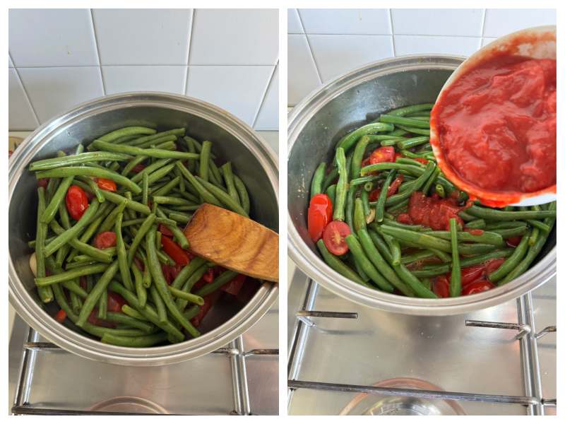 Italian green beans in tomato sauce step 3