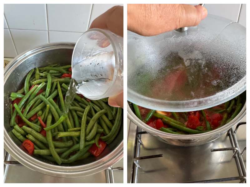 Italian green beans in tomato sauce step 4